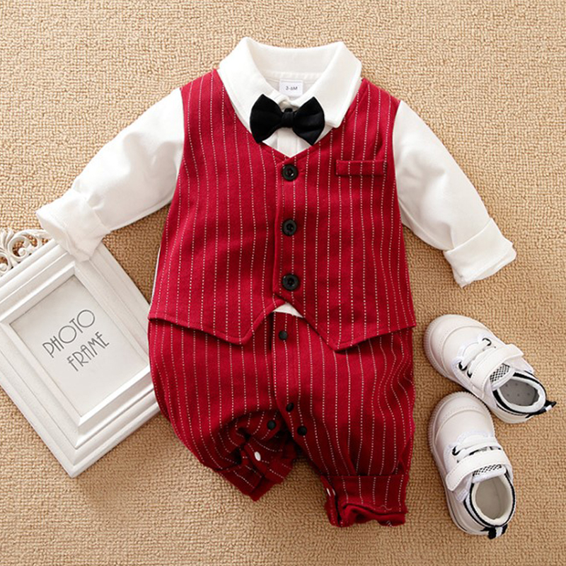One-year-old dress boy red spring and autumn boy grabs week little suit of English wind baby birthday suit