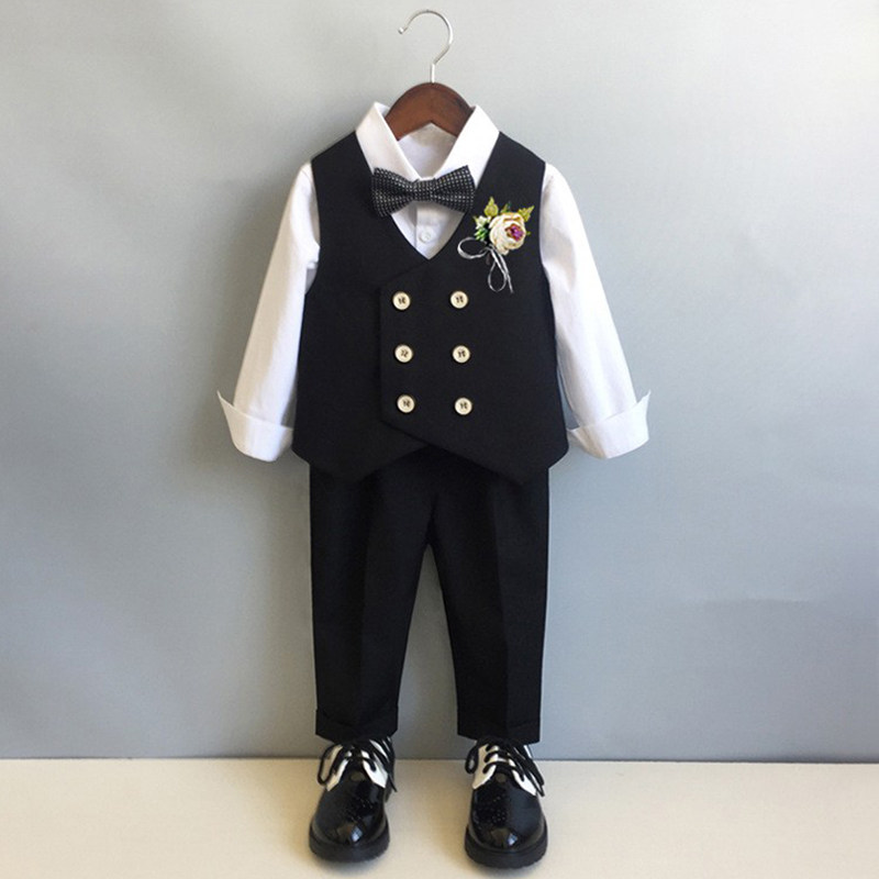 Boy's small suit suit Inron baby's birthday dress handsome flower boy wedding West suit children's waistcoat three sets