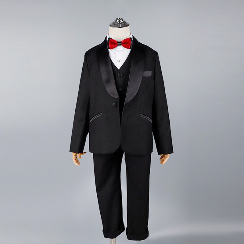 Children's black small suit suit Inn Wind Spring autumn wedding Playboy gown The boy host piano plays out
