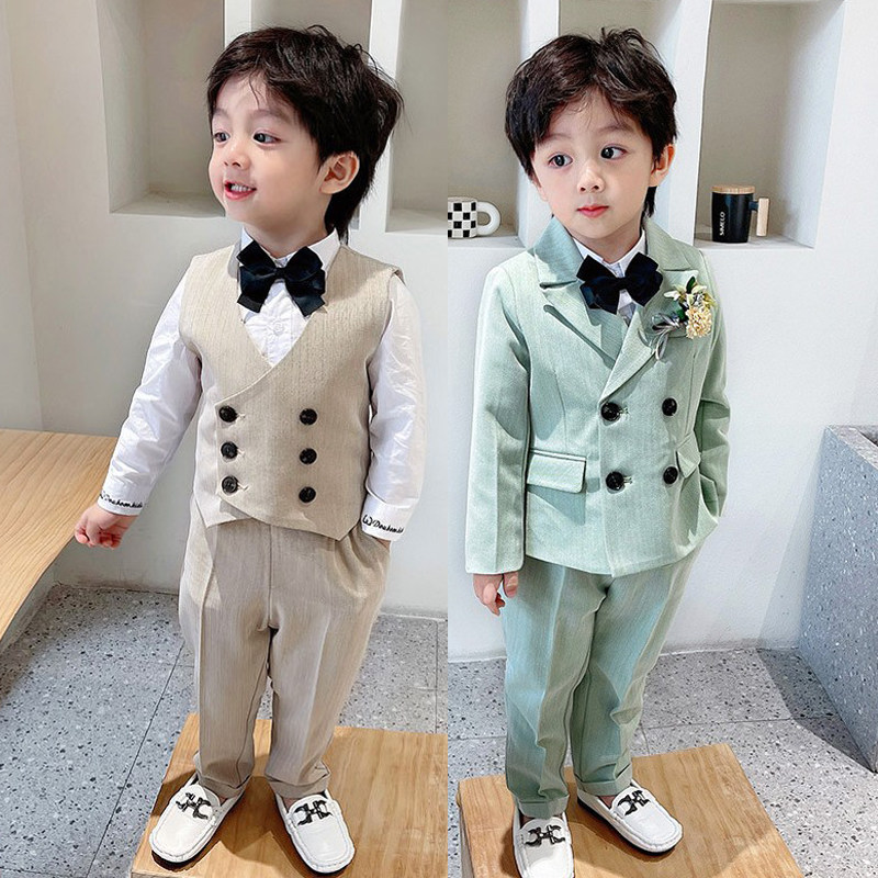 Flower Boy Gown Boy Suit Suit 2022 Spring Style Foreign Pie Boy Little West Suit Handsome Children Piano out of the suit