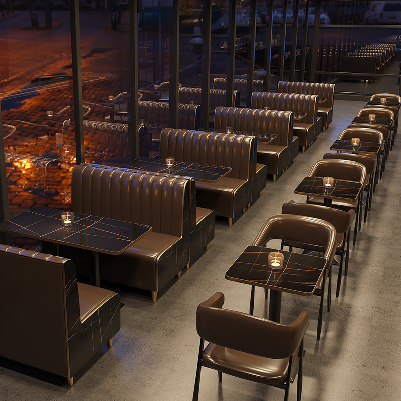 Retro Cafe Tables and Chairs Leisure Bar Clear Bar Snack Burger Dessert Milk Tea Shop Dining Card Seat Sofa Combination