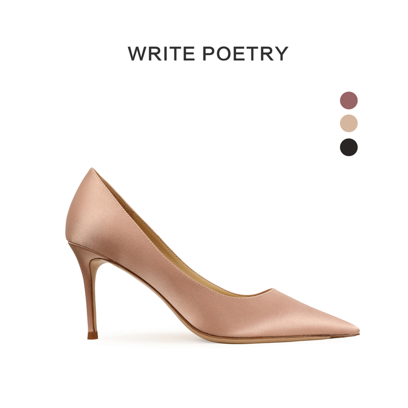 Write Poetry Satin Handmade High-Heeled Shoes for Women, Comfortable Shallow Pointed Toe Stiletto Heels, Versatile and Elegant for Commuting Write Poetry Satin Handmade High-Heeled Shoes for Women, Comfortable Shallow Pointed Toe Stiletto Heels, Versatile and Elegant for Commuting