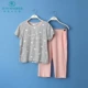 Quầy đồ ngủ hươu mùa thu 2020 phụ nữ mùa hè dệt kim cotton in quần short ngắn tay bộ đồ phục vụ tại nhà của phụ nữ - Cha mẹ và con