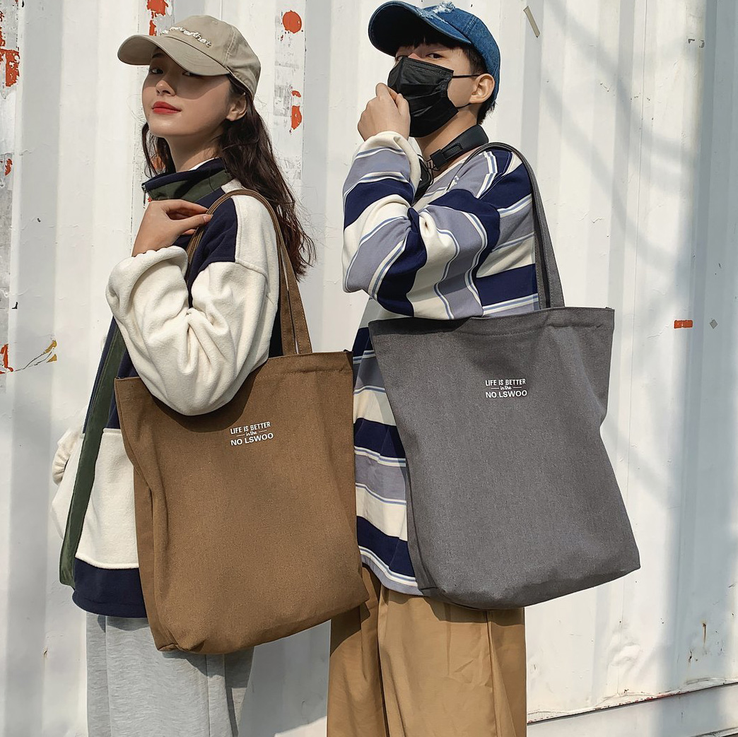 Canvas bag men's single shoulder messenger bag niche Japanese ins large capacity student class handbag female cloth bag trendy brand