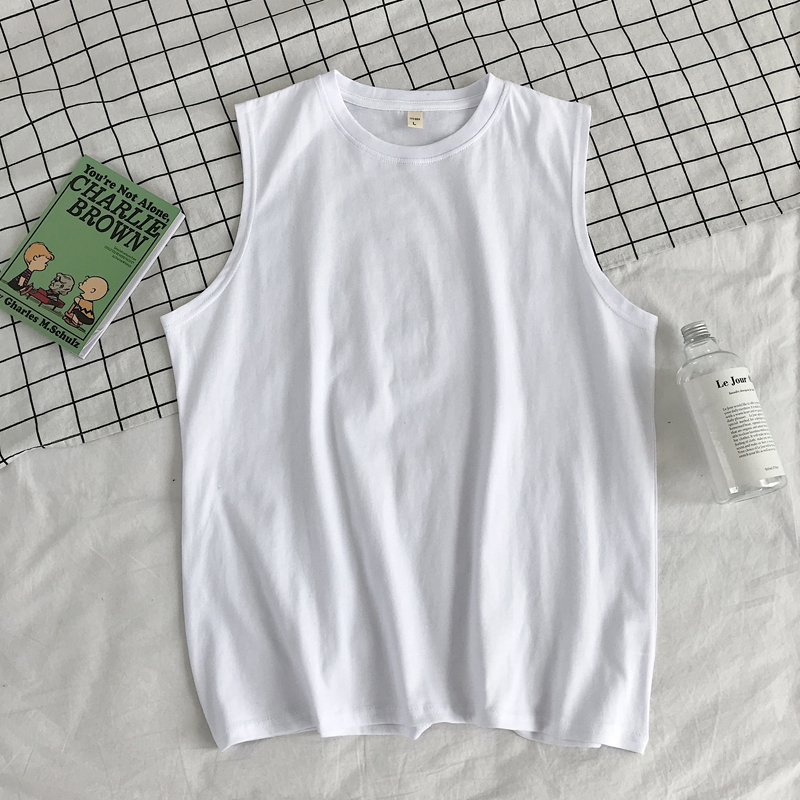Summer ins vest nam lỏng xu hướng tay T-shirt thể thao bóng rổ vai mỏng trắng áo đáy T-shirt