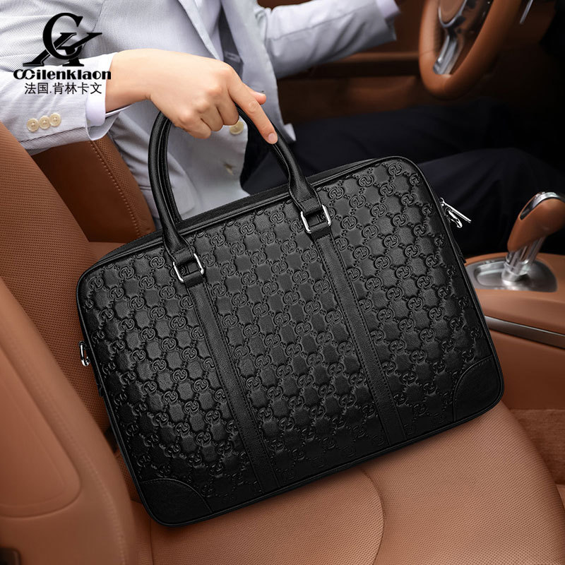 French Coilen Klaon Genuine Men's Briefcase Handbag Business Computer Bag Document Bag Single Shoulder Men's Bag