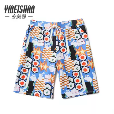 Beach pants men's loose size quick-drying seaside vacation student couple print stripes five-point flat corner hot spring swimming pants