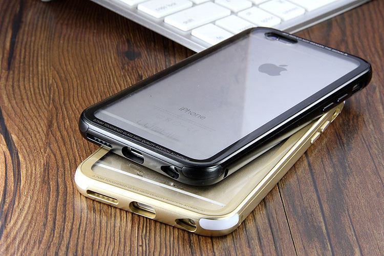 Luphie iGlass Airframe Aluminum Bumper Air Barrier Tempered Glass Back Case Cover for Apple iPhone 6S/6 & iPhone 6S Plus/6 Plus
