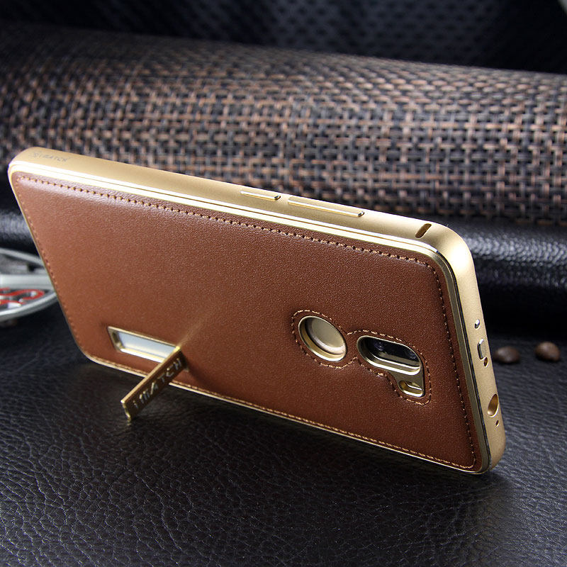 iMatch Luxury Aluminum Metal Bumper Premium Genuine Leather Back Cover Case for Xiaomi Mi 5s Plus