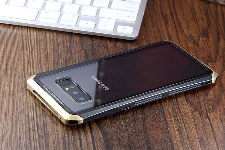 Luphie Nunchaku Airframe Metal Frame Air Barrier Tempered Glass Back Case Cover for Samsung Galaxy Note 8