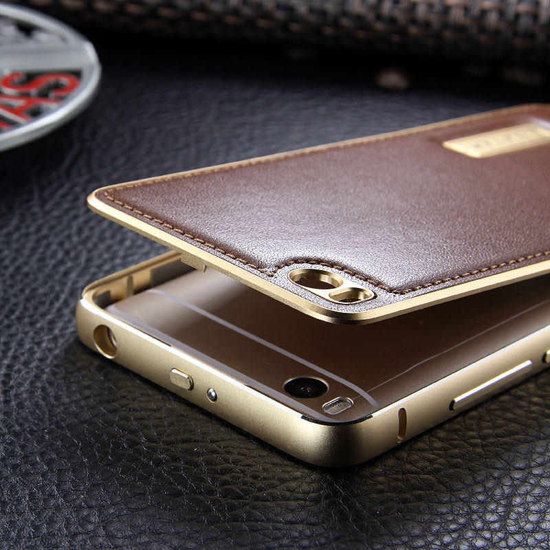 iMatch Luxury Aluminum Metal Bumper Premium Genuine Leather Back Cover Case for Xiaomi Mi 5