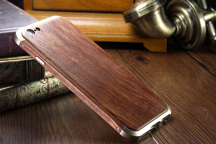 iy Rosewood Aluminum Metal Frame Wood Bumper Wooden Back Case Cover for Apple iPhone 6S Plus/6 Plus & iPhone 6S/6