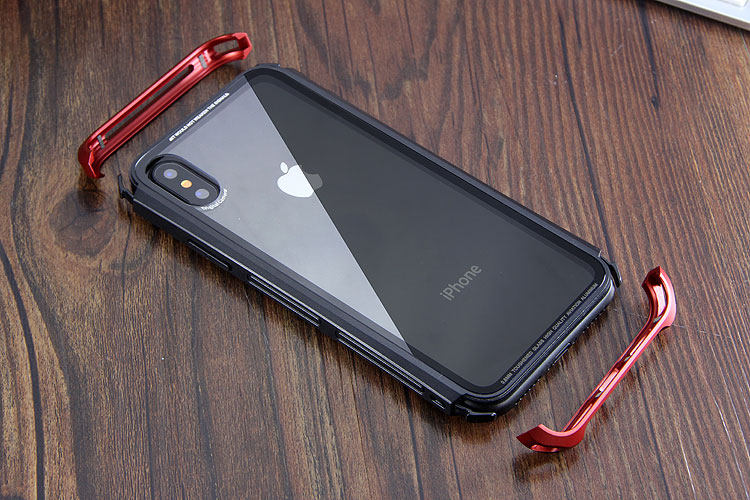 Luphie Nunchaku Airframe Metal Frame Air Barrier Tempered Glass Back Case Cover for Apple iPhone X