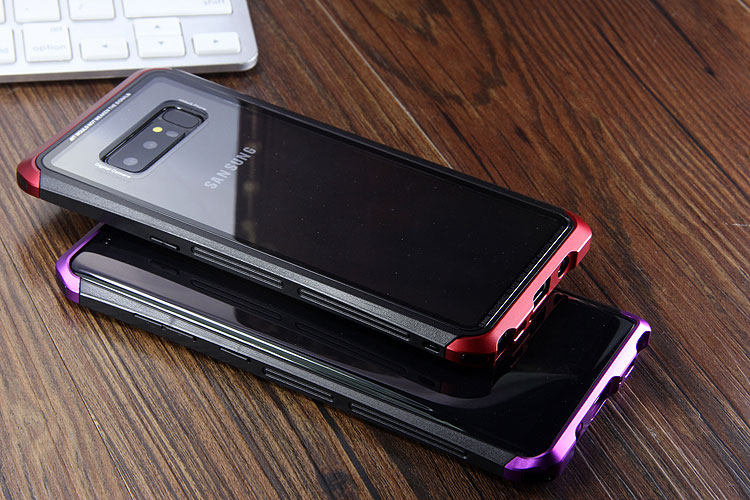 Luphie Nunchaku Airframe Metal Frame Air Barrier Tempered Glass Back Case Cover for Samsung Galaxy Note 8