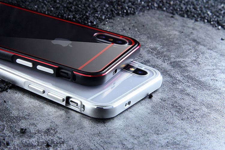 iy Bicolor Aurora Aluminum Metal Bumper Scratch Resistant Transparent PC Case Cover for Apple iPhone X