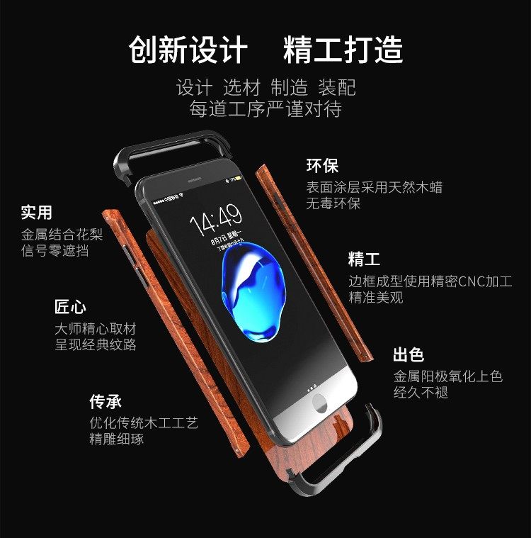 iy Rosewood Aluminum Metal Frame Wood Bumper Wooden Back Case Cover for Apple iPhone 6S Plus/6 Plus & iPhone 6S/6