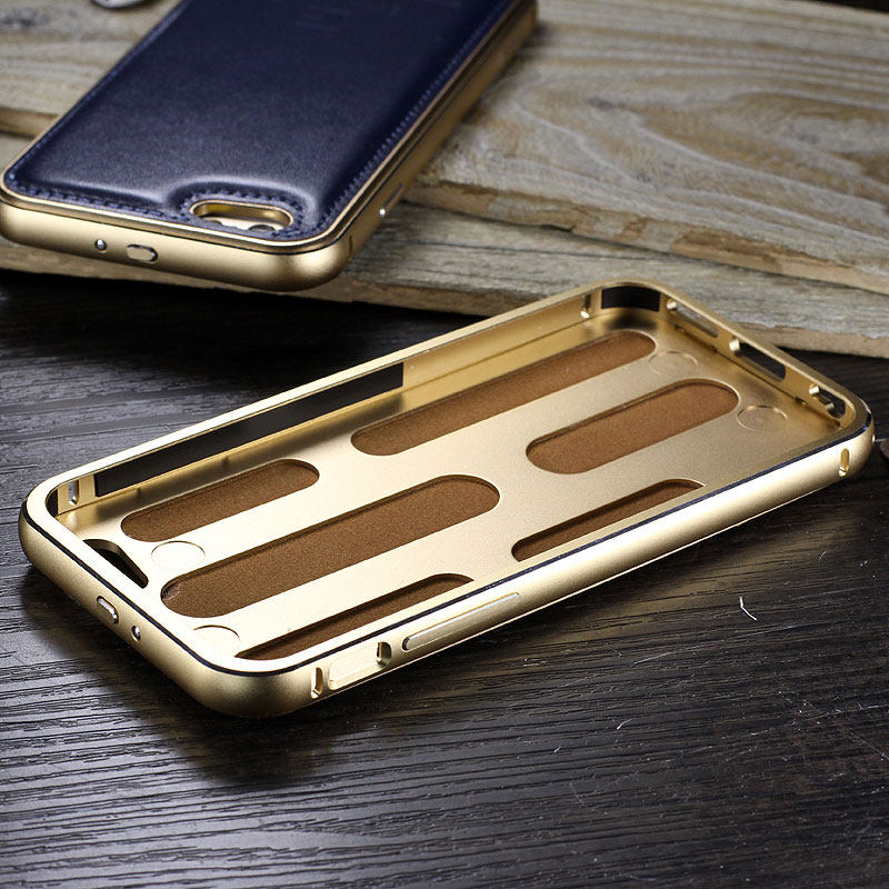 iMatch Luxury Aluminum Metal Bumper Premium Genuine Leather Back Cover Case for Apple iPhone 6S/6 & iPhone 6S Plus/6 Plus