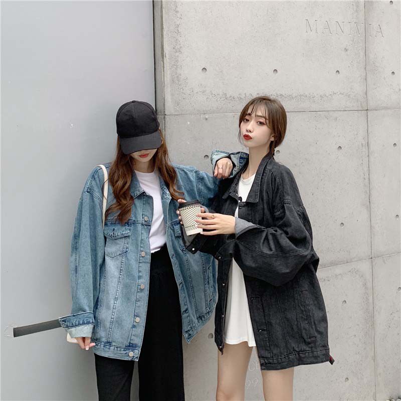 Right rice 2022 spring and autumn new Korean version oversize loose black casual all-match mid-length denim jacket women
