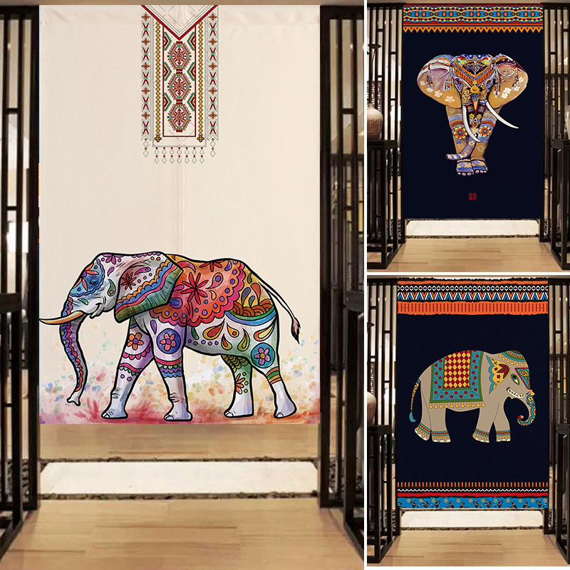 Chinese Auspicious Ruyi Elephant Cotton Hemp Cloth Art Door Curtain Bedroom Kitchen Living-room Cubicle Curtain dressing room