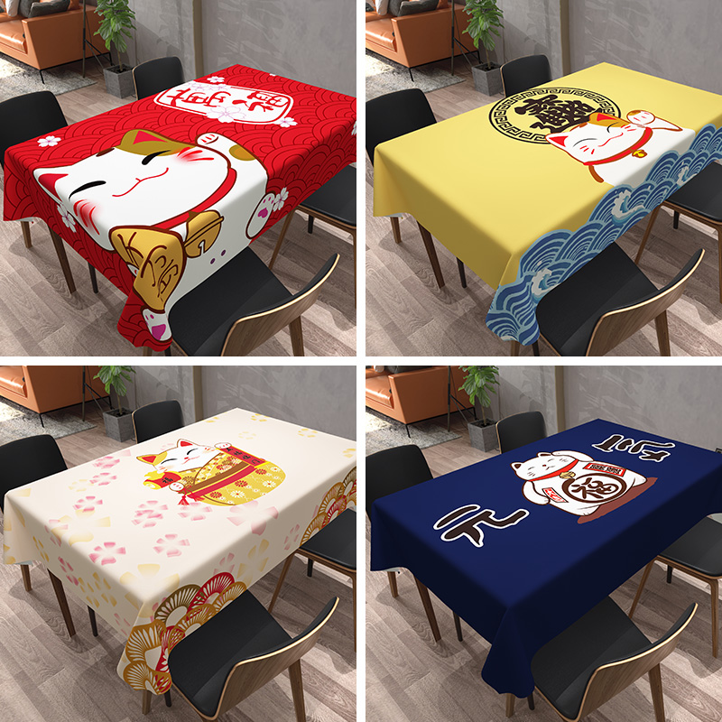 Japanese-style lucky cat tablecloth waterproof dining art tea table cloth table net red living room ins stall cloth mahjong table cover cloth