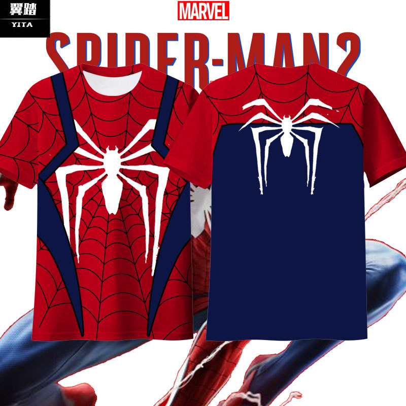 Marvel Spider-Man 2 Game Movie Merchandise Spider-Man 2 Quick-Drying Short-Sleeve T-Shirt for Men and Women, Ice Silk Cool Half-Sleeve