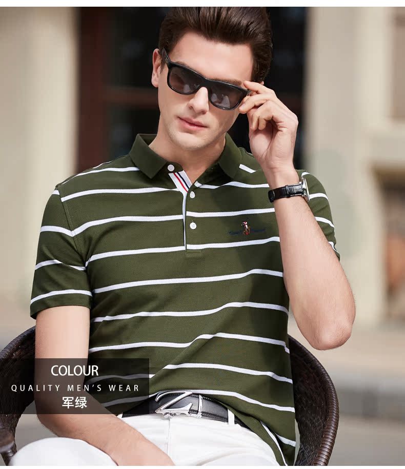 Mùa hè 2018 phong cách mới áo thun cotton ngắn tay áo thun kinh doanh bình thường Áo sơ mi cộc tay kẻ sọc cotton quần áo sọc nam t shirt golf
