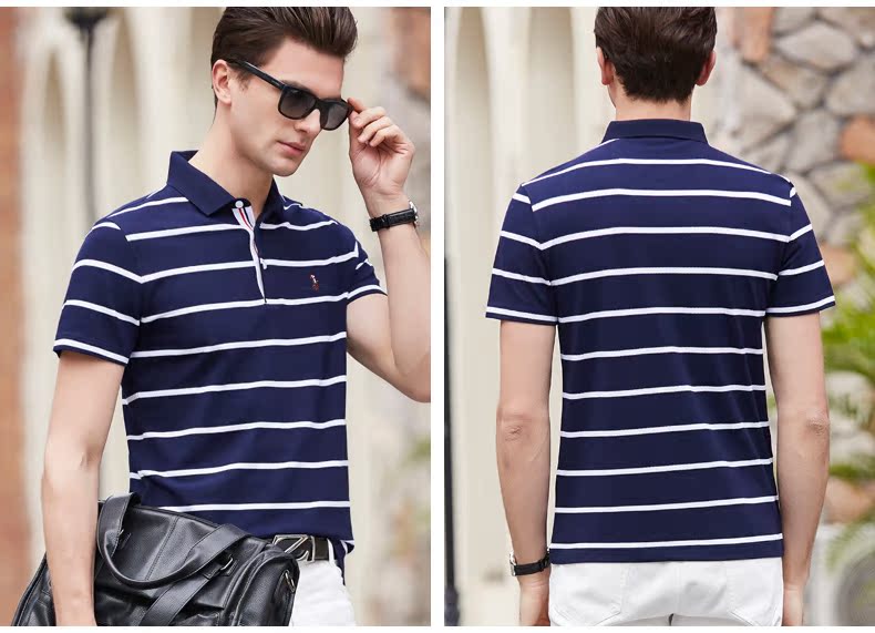 Mùa hè 2018 phong cách mới áo thun cotton ngắn tay áo thun kinh doanh bình thường Áo sơ mi cộc tay kẻ sọc cotton quần áo sọc nam t shirt golf