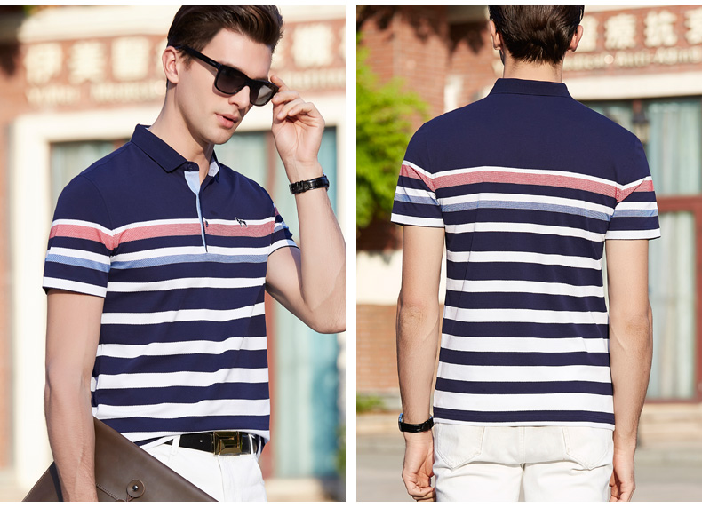 Mùa hè mới áo thun ngắn tay nam ve áo Paul size lớn nửa tay sọc POLO áo thun xu hướng áo sơ mi Slim áo polo ralph lauren