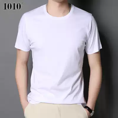 European station short-sleeved T-shirt men's thin double mercerized cotton half-sleeved shirt 2021 summer new men's solid color top