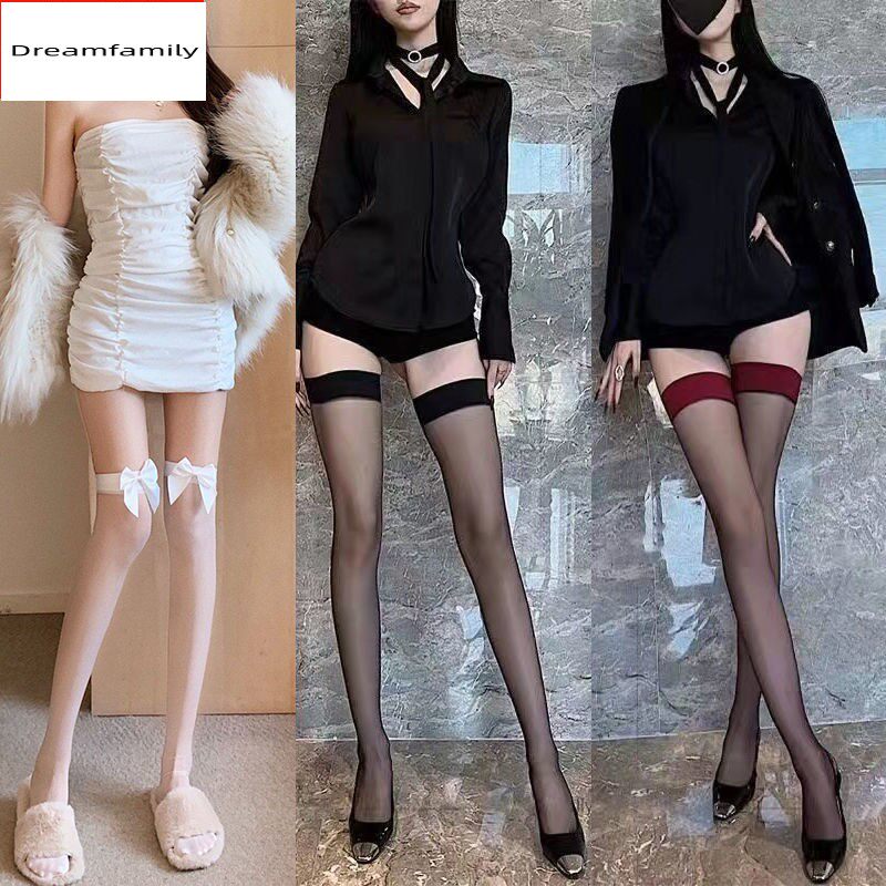 Red Side Black Silk Socks Butterfly Knot Thigh Socks Long Cylinder High Cylinder Overknee Black Silk Socks Jk Display Slim Slim Sensation-Taobao