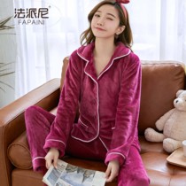 Pajamas womens autumn and winter warm coral velvet pajamas womens thick long sleeve set youth home clothes flannel pajamas women