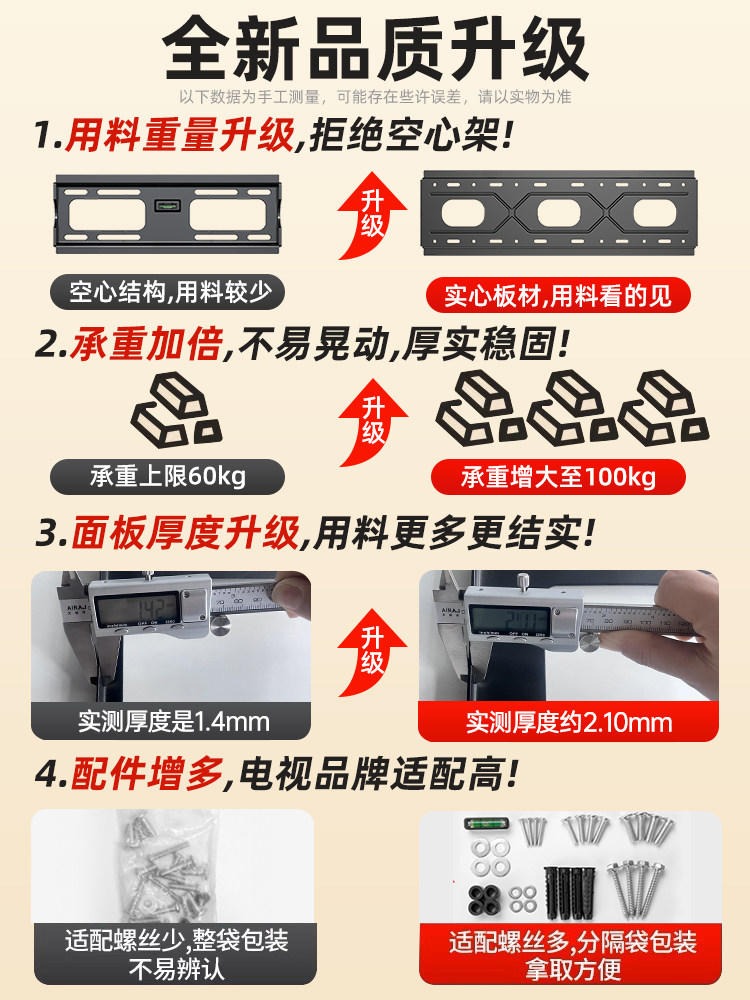 Beishi Universal Tv Wall Mount Bracket Suitable for Hisense, Skyworth, Tcl, Etc. 55 65inch Brackets