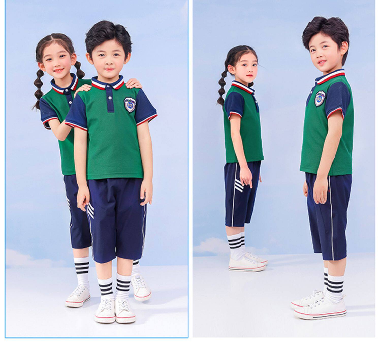 товар из китая 幼儿园园服夏季校服 小学生班服纯棉橙色短袖t恤男女童七分裤套装 Lan Yang Beibei
