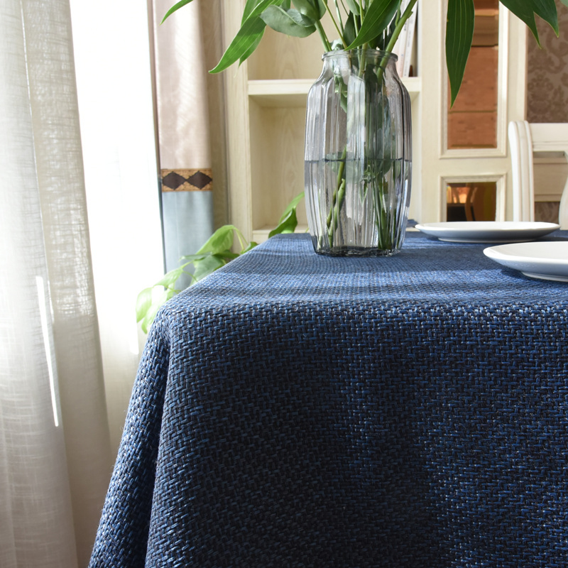 Blue table fabric Nordic light luxury rectangle home solid color cotton linen simple modern table cloth coffee table round desk
