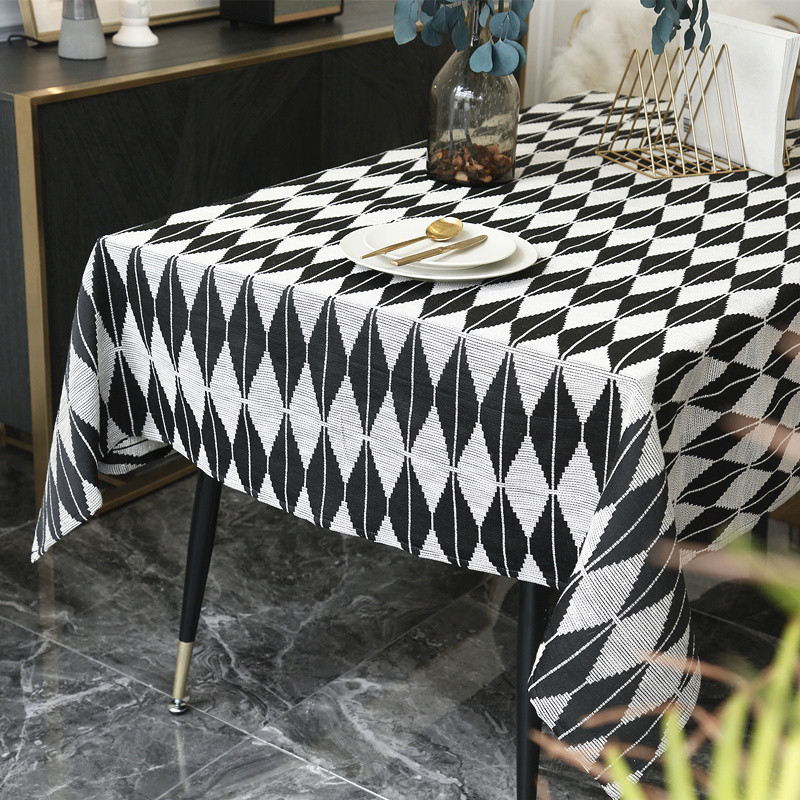 Nordic style black and white plaid dining table fabric ins wind modern simple rectangular tablecloth net red photo
