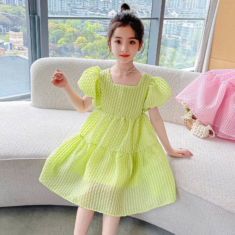 Girl Foreign Dress Summer Dress 2022 New Foreign Pie Children Suit Summer Dresses Princess Dresses Girls Bubble Sleevy Sleeves Dresses