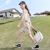 Girls summer clothing suit 2022 new foreign air children clothing online red CUHK child summer trendy girl back with pants tide