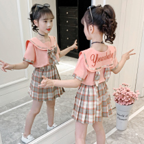 Girls Academy Wind Suit 2022 New Summer Clothing Childrens Clothing Nets Red Ocean Air Short Sleeves CUHK Child Summer Two Sets