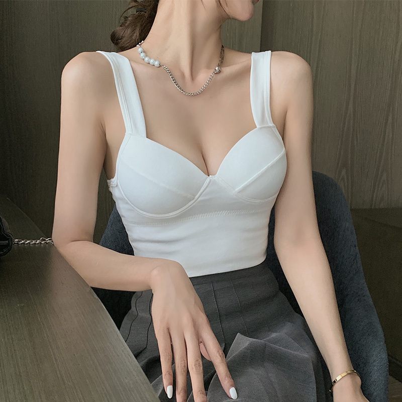 White Camisole for Women, Summer Padded Bra with Beautiful Back Design, Integrated Bra, Low-Cut Short Style, Unique and Sexy Tube Top