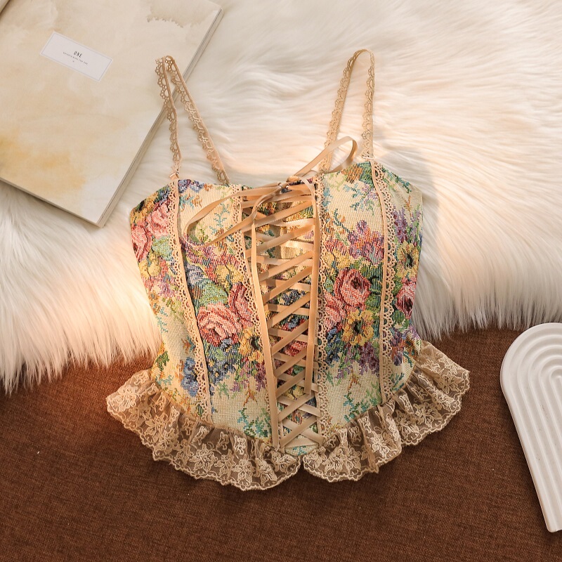 Retro Oil Painting Camisole for Women, Summer Outer Wear, 2025 New Sexy Sexy Lace Short Tube Top