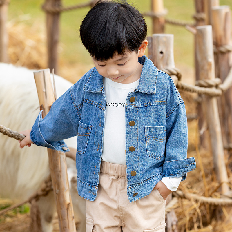Boy Denim Jacket Spring Autumn Dress New 2022 Children's Clothing Baby Single Row Button Jacket Children Foreign Pie Jacket Tide