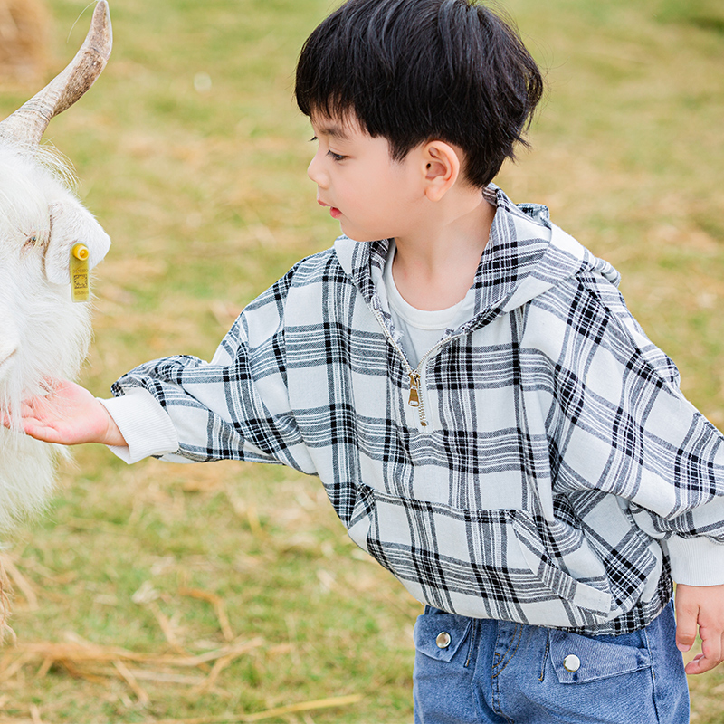 Boy Even hat jacket Child Han version Loose Clothing Version 2020 Autumn Clothing New Baby Foreign Plaid Clothes Tide
