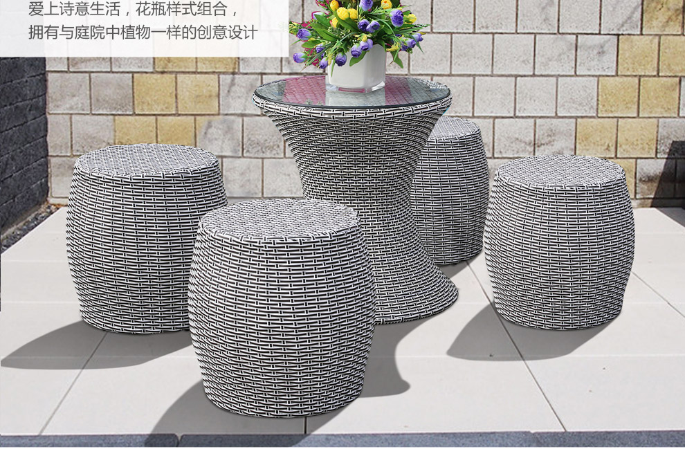 Wicker ghế năm mảnh nhỏ ghế phân nhỏ bàn cà phê kết hợp bàn mây sáng tạo ban công giải trí đồ nội thất bộ - Bàn ghế ngoài trời / sân bàn ghế gỗ ngoài trời