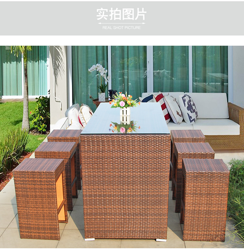 Nhà hàng ngoài trời kết hợp quầy bar bàn ghế nhà hàng quán trà cao thanh phân mây mây ghế giải trí sân vườn ghế sắt cafe ngoài trời