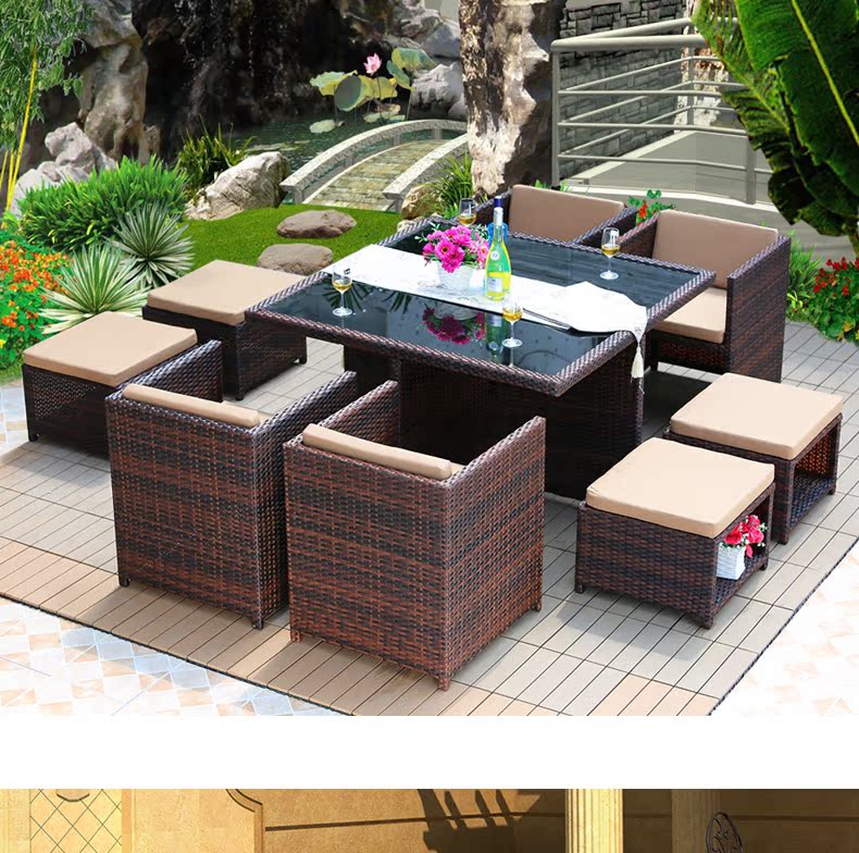 Ban công ngoài trời bàn ghế kết hợp sân vườn mây ghế nội thất sân thượng ghế ba hoặc năm bộ ghế Teng lưng cao bàn ghế ngồi ngoài trời