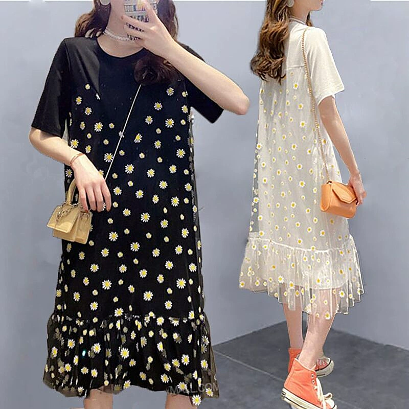Váy cotton nhỏ lưới năm 2020 hè nữ mới giả hai mảnh váy hoa dài mùa hè nữ - váy đầm