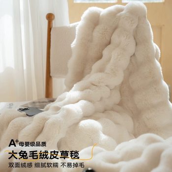 Class a Maternal and Infant-Grade Light Luxury Rabbit Fur Blanket, Thickened for Winter, Warm Blanket, Office Nap Blanket, Coral Fleece Throw Blanket
