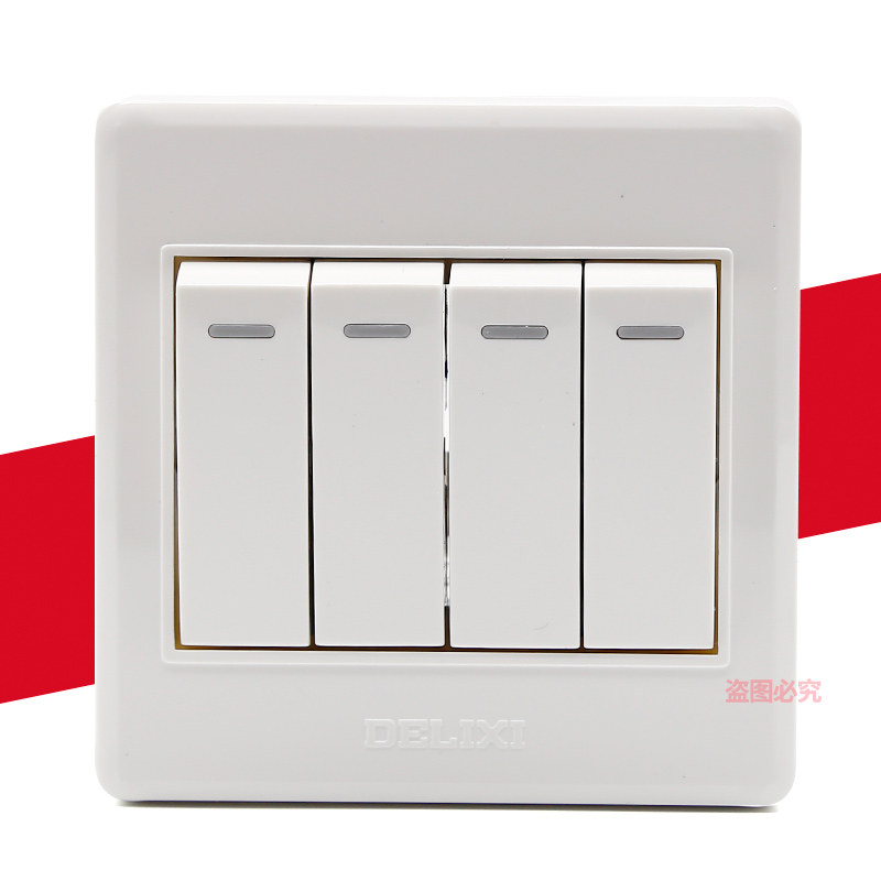 Delixi CD220 Four - ON Dual - controlled Switch White Switch Socket Panel four - bit double control