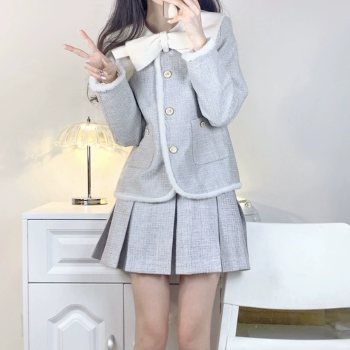 Оригинальная куртка, милый комплект, юбка, в стиле Шанель, яркий броский стиль, высокая талия