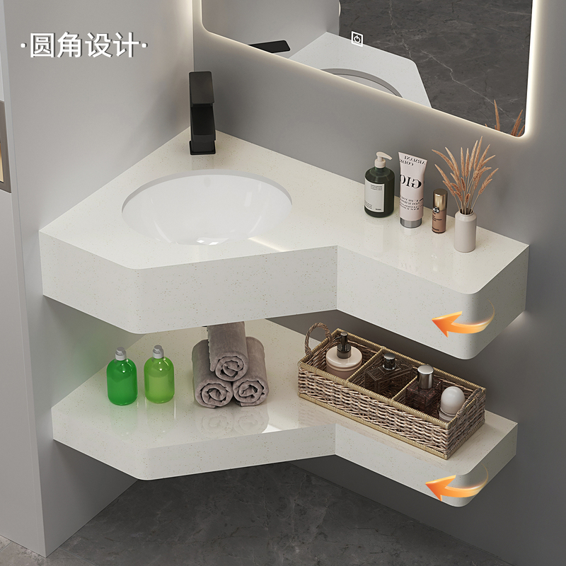 All-Over Stone Slab Rounded Corner Wall-Mounted Washbasin Bathroom Corner Washbasin Small Apartment Washbasin All-Over Stone Slab Rounded Corner Wall-Mounted Washbasin Bathroom Corner Washbasin Small Apartment Washbasin